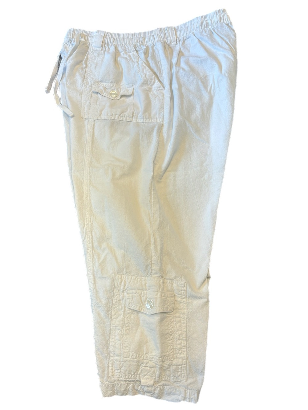 Erika White Cotton Drawstring Waist Utility Capris XLP